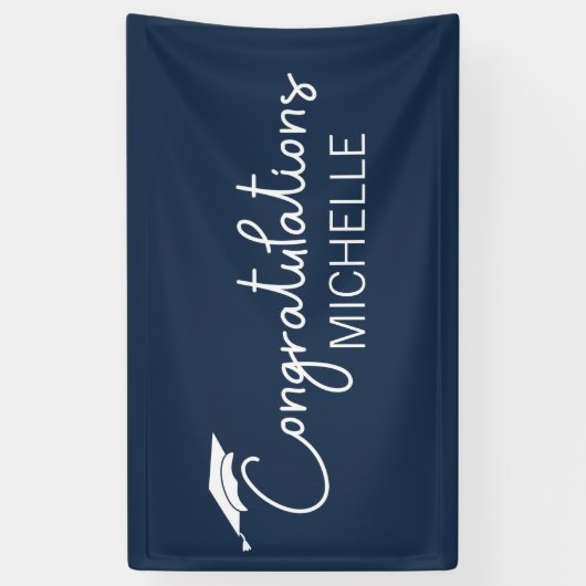 Navy Blue White Afstuderen Gefeliciteerd Spandoek (Verticaal)