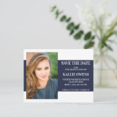 Navy Blue White Afstuderen Save the Date Aankondigingskaart (Staand voorkant)