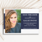 Navy Blue White Afstuderen Save the Date Aankondigingskaart