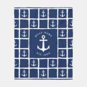 Navy Blue White Anchor Boat Name Nautical Fleece Deken (Voorkant)