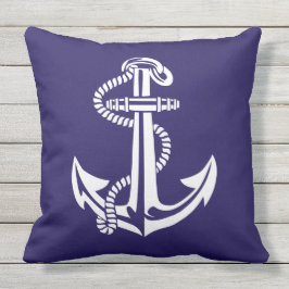 Navy Blue White Anchor Nautical Buitenkussen