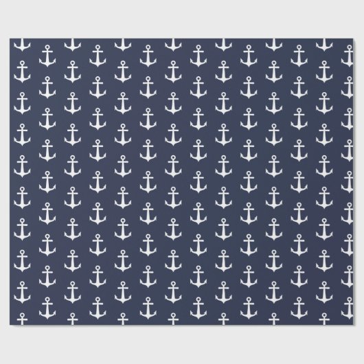 Navy Blue White Anchor Nautical Cadeaupapier (Vlak)