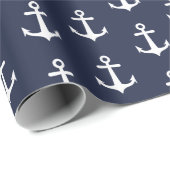 Navy Blue White Anchor Nautical Cadeaupapier (Rol Hoek)