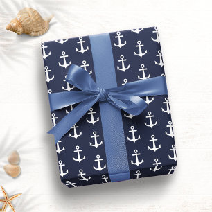 Navy Blue White Anchor Nautical Cadeaupapier