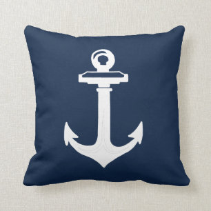 Navy Blue White Anchor Nautical Sierkussen