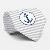 Navy Blue White Anchor Stropdas (Opgerold)