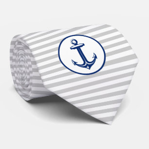 Navy Blue White Anchor Stropdas