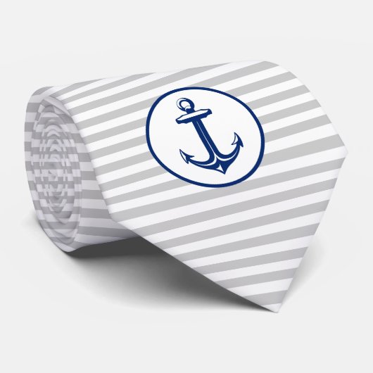 Navy Blue White Anchor Stropdas (Opgerold)