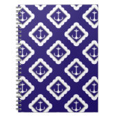 Navy Blue White Anchors Nautical Pattern Notitieboek (Voorkant)