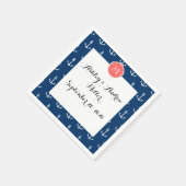 Navy Blue White Anchors Pattern Coral Monogram Servetten (Hoek)