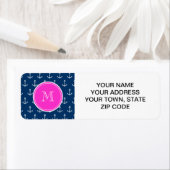 Navy Blue White Anchors Pattern, Hot Pink Monogram Etiket (Insitu)