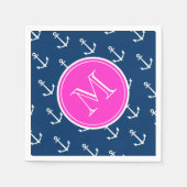 Navy Blue White Anchors Pattern, Hot Pink Monogram Servet (Voorkant)