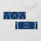 Navy Blue White Anchors Pattern, jouw Monogram Mini Visitekaartje (Voorkant / Achterkant)
