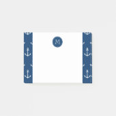Navy Blue White Anchors Pattern, jouw Monogram Post-it® Notes (Voorkant)