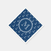 Navy Blue White Anchors Pattern, jouw Monogram Servet (Hoek)