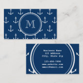 Navy Blue White Anchors Pattern, jouw Monogram Visitekaartje (Voorkant / Achterkant)