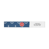 Navy Blue White Anchors Pattern, Red Monogram Adreslabel Wikkel (Individueel)