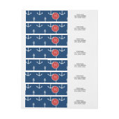 Navy Blue White Anchors Pattern, Red Monogram Adreslabel Wikkel (Vel)