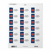 Navy Blue White Anchors Pattern, Red Monogram Etiket (Full Sheet)