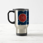 Navy Blue White Anchors Pattern, Red Monogram Reisbeker (Links)