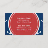 Navy Blue White Anchors Pattern, Red Monogram Visitekaartje (Achterkant)