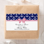 Navy Blue White Anchors Pink Bow Party Water Label (Insitu)