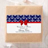 Navy Blue, White Anchors Red Bow Party Water Label (Insitu)