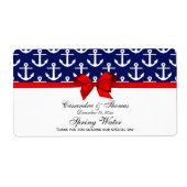 Navy Blue, White Anchors Red Bow Party Water Label (Voorkant)