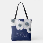 Navy Blue & White Anemones Modern Bridal Party Tote Bag (Achterkant)