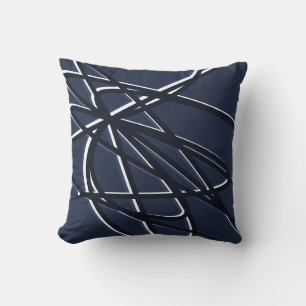 Navy Blue & White Artistic Abstract Lineair design Kussen