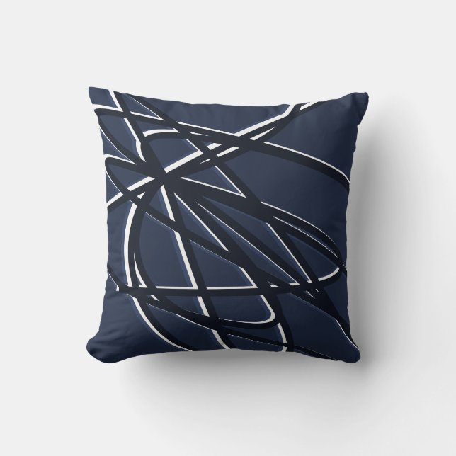 Navy Blue & White Artistic Abstract Lineair design Kussen (Voorkant)