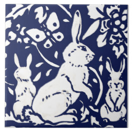 Navy Blue White Baby Rabbit Woodland Animal Trivet Tegeltje