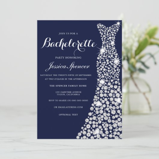 Navy Blue White Bachelorette Party Invite Kaart (Staand voorkant)