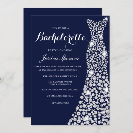 Navy Blue White Bachelorette Party Invite Kaart (Voorkant / Achterkant)