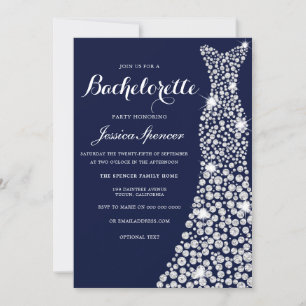 Navy Blue White Bachelorette Party Invite Kaart