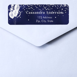 Navy blue white ballonnen retour address label