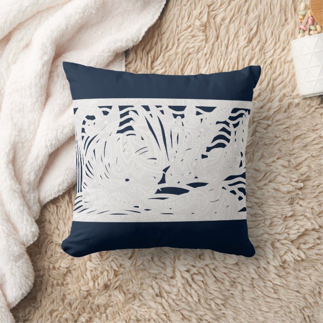 Navy Blue White Beach Coastal Seashells Kussen (Deken)