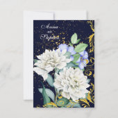 Navy Blue White Blue Pink Gold Swirls Floral RSVP (Achterkant)