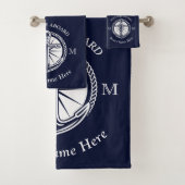 Navy Blue White Boat Name Anchor Welcome Aboard Bad Handdoek (Insitu)