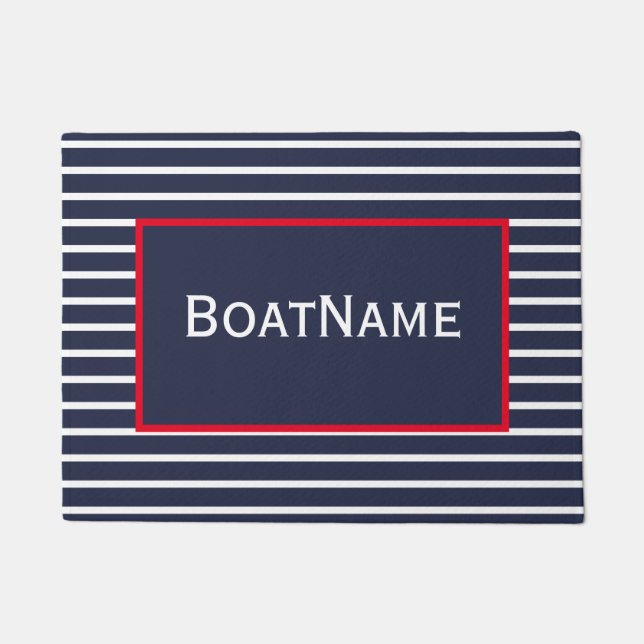 Navy Blue & White Boat Name Doormat Deurmat (Voorkant)