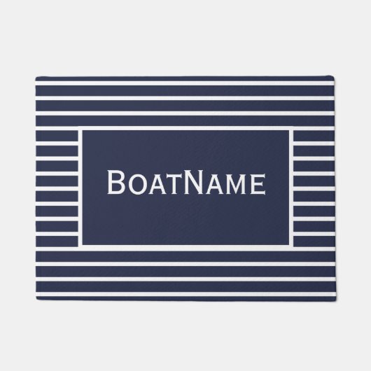 Navy Blue & White Boat Name Doormat Deurmat (Voorkant)
