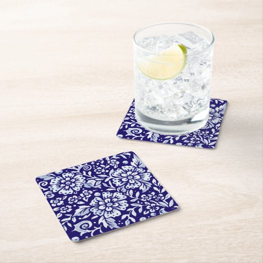 Navy Blue White Bold Floral Chinoiserie Design Kartonnen Onderzetters (Insitu)