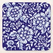 Navy Blue White Bold Floral Chinoiserie Design Kartonnen Onderzetters (Voorkant)