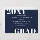 Navy Blue White Bold Typography Graduparty Kaart (Voorkant)