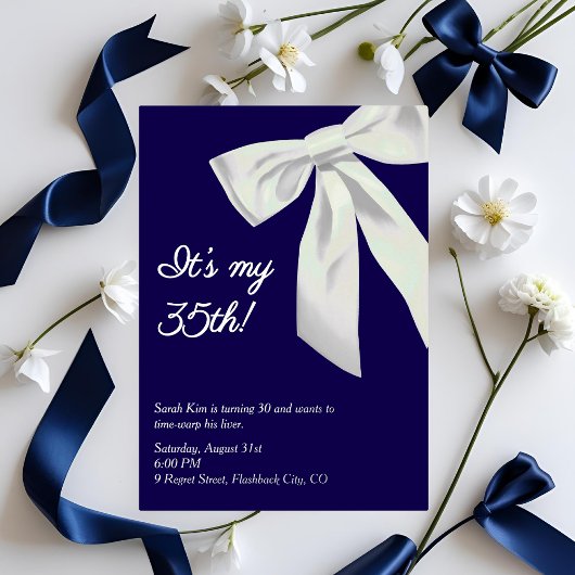 Navy Blue & White Bow "Het is mijn 30e!" Elegant B Kaart