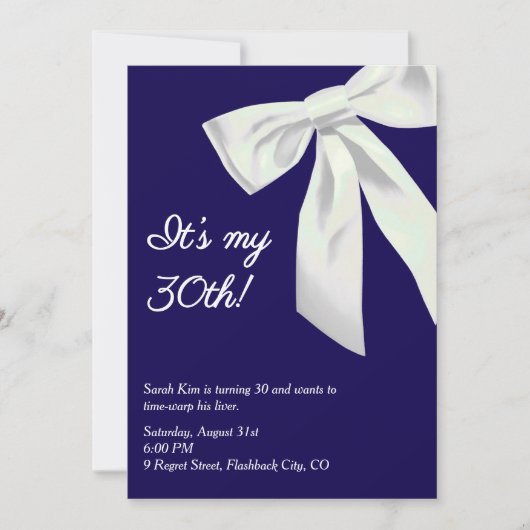 Navy Blue & White Bow "Het is mijn 30e!" Elegant B Kaart (Voorkant)