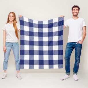 Navy Blue White Buffalo Plaid Boerderij Fleece Deken