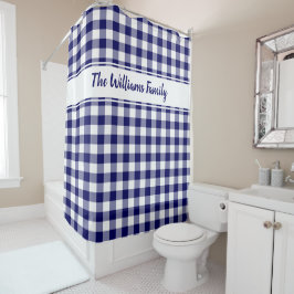 Navy Blue White Buffalo Pset Pattern Douchegordijn