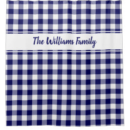 Navy Blue White Buffalo Pset Pattern Douchegordijn