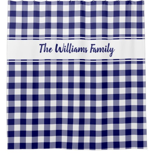 Navy Blue White Buffalo Pset Pattern Douchegordijn (Voorkant)